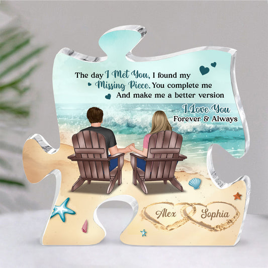 Couple Holding Hands I Found My Missing Piece - Personalized Puzzle Shaped Acrylic Plaque