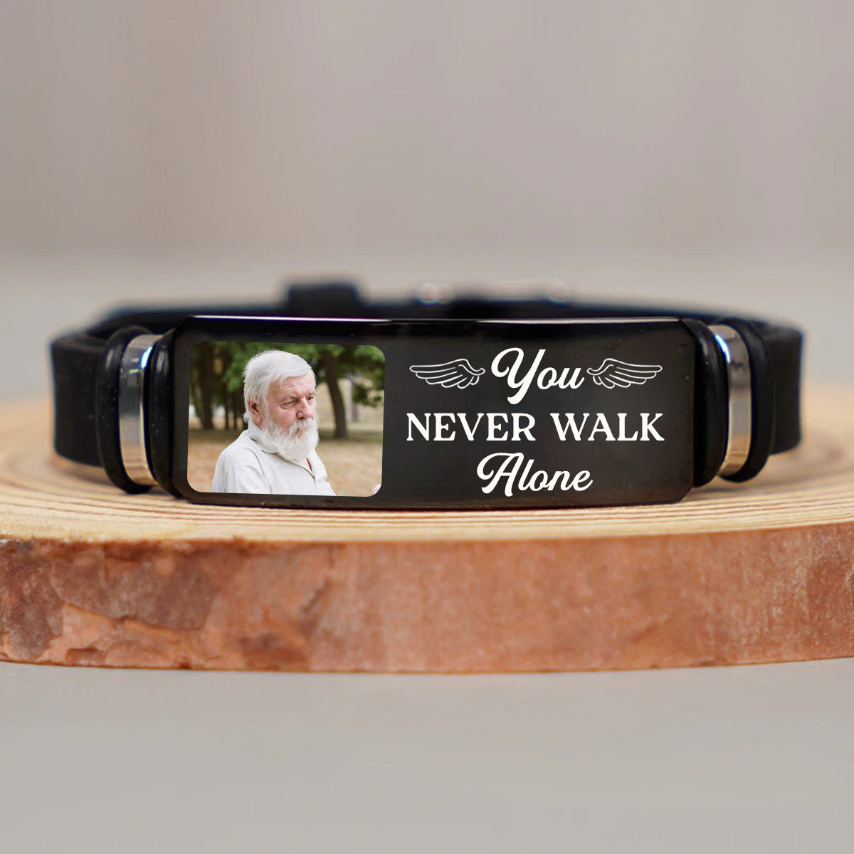 Custom Photo You Never Walk Alone Memorial - Personalized Engraved Bracelet