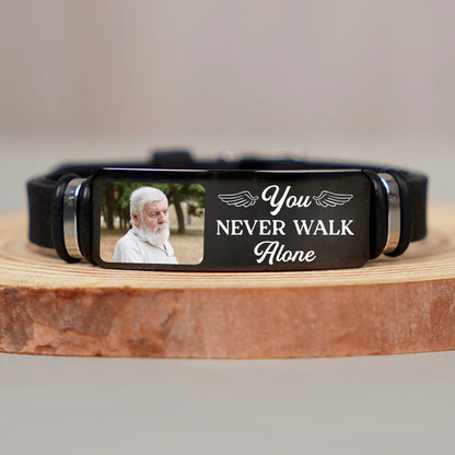Custom Photo You Never Walk Alone Memorial - Personalized Engraved Bracelet