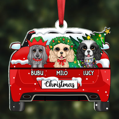 Chirstmas Dog Cat With Red Truck - Personalized Cutout Acrylic Ornament