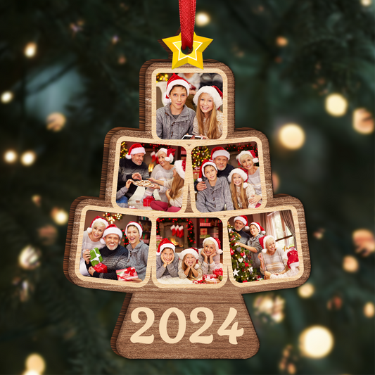 Custom Photo Family Christmas Tree - Personalized Custom Shaped Wooden Ornament