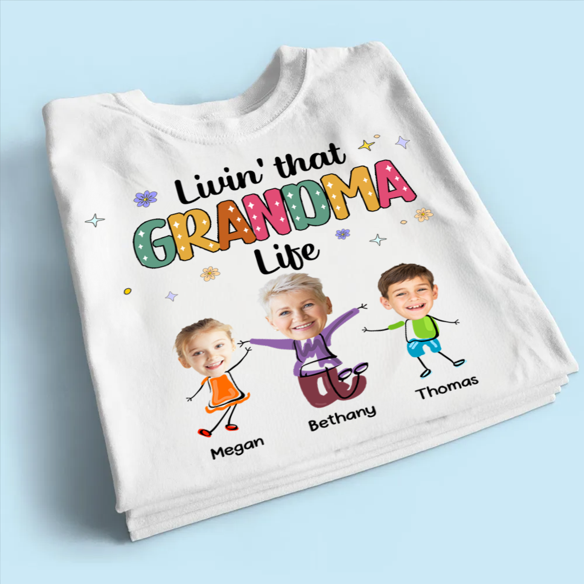 Custom Photo Living That Grandma Life Funny Cartoon - Personalized T Shirt