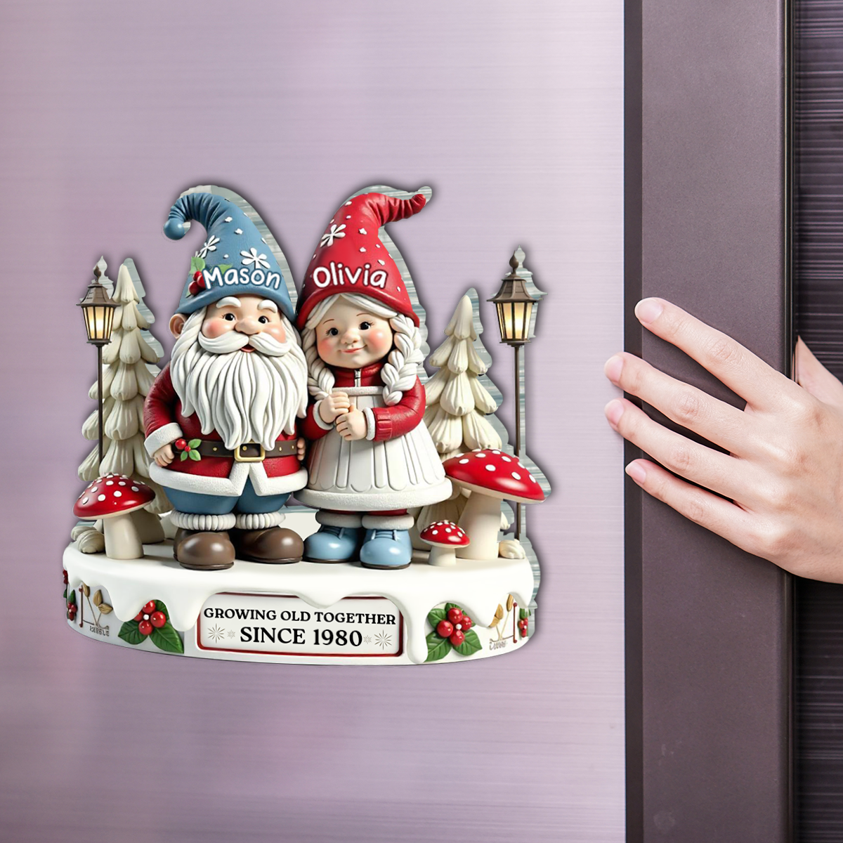 3D Effect Gnome Couple Together Personalized Acrylic Fridge Magnet, 2025 Heartfelt Valentine's Day Gift, Anniversary Gift For Couple, For Him, For Her, Husband, Wife