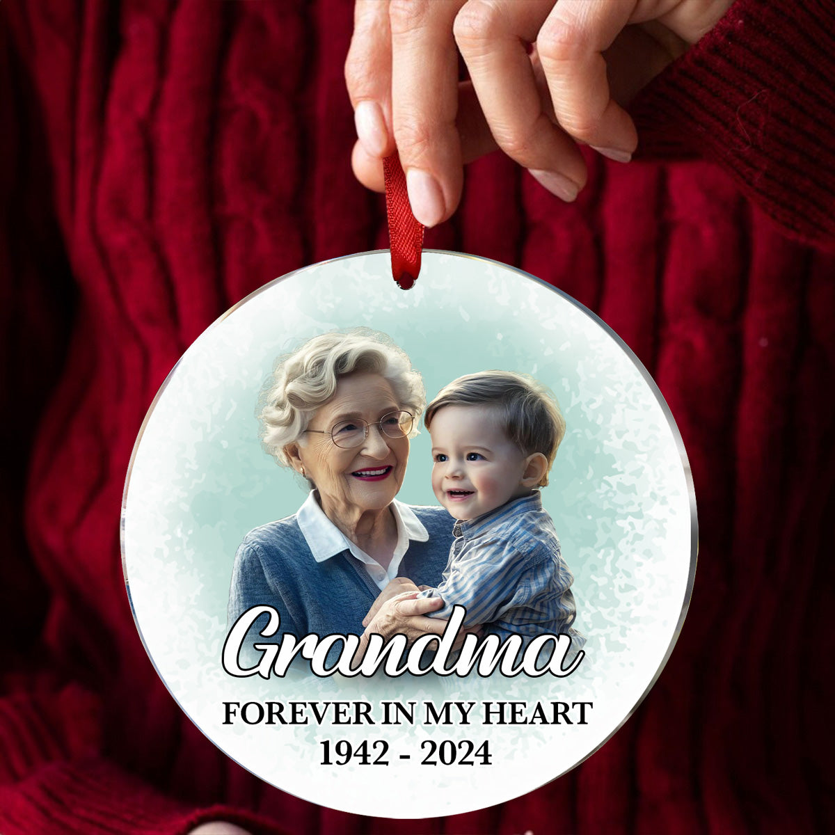 Custom Photo Memorial Grandma And Granddaughter - Personalized Circle Acrylic Ornament