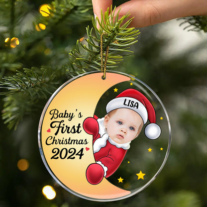 Custom Photo Christmas Santa Baby - Personalized Circle Acrylic Ornament