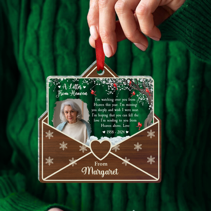 Custom Photo Letter From Heaven Memorial Christmas - Personalized Custom Shaped Acrylic Ornament