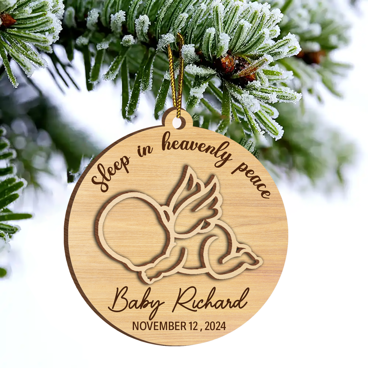 Sleep In Heavenly Peace Memorial Infant Loss Baby Memorial - Personalized Wooden Ornament