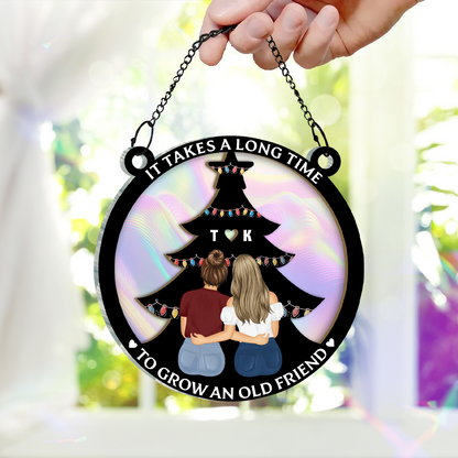 It Takes A Long Time Grow An Old Friend Bestie - Personalized Window Hanging Rainbow Suncatcher