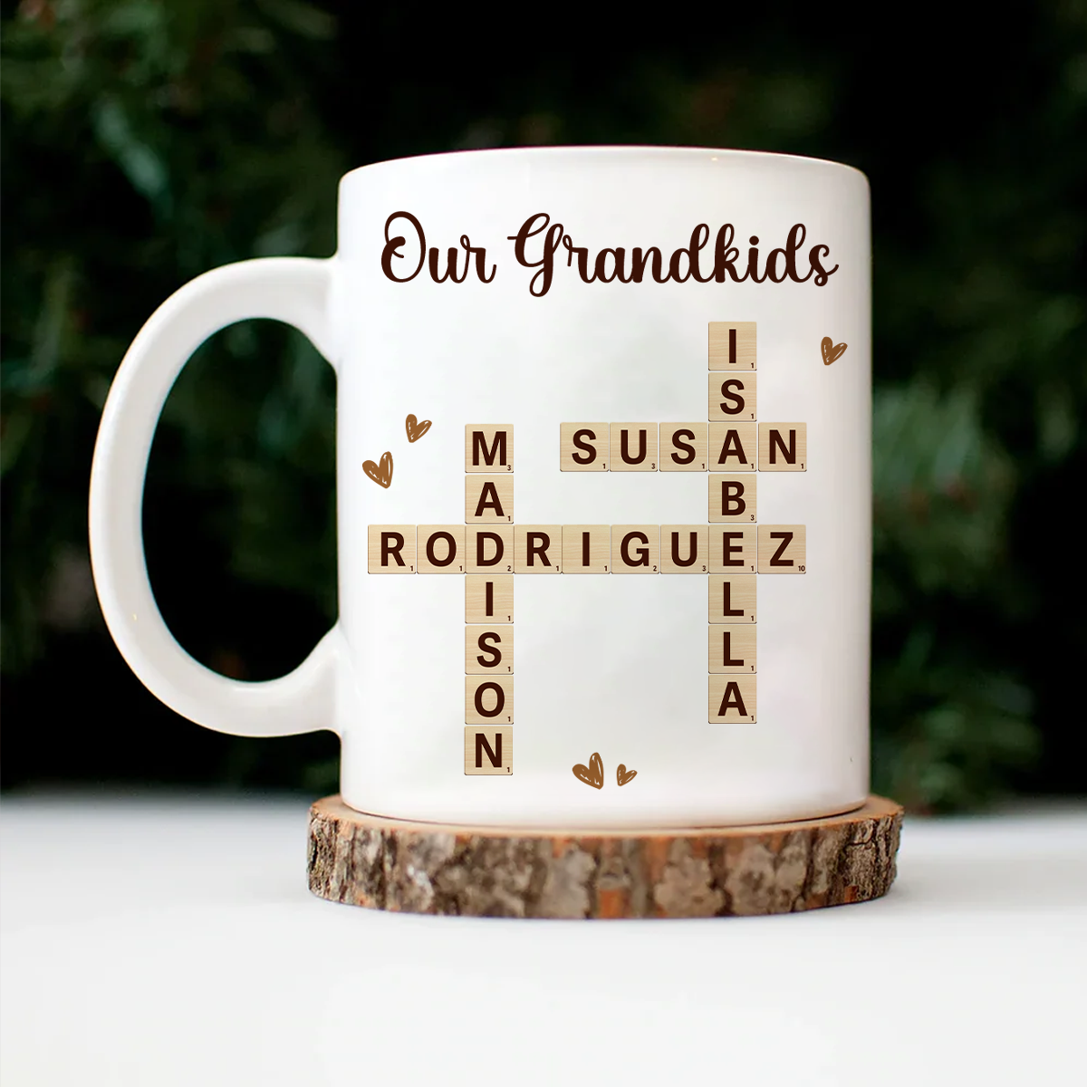 Grandkids Crossword Puzzle Art Personalized Mug, Gift For Grandma, Gift For Mom