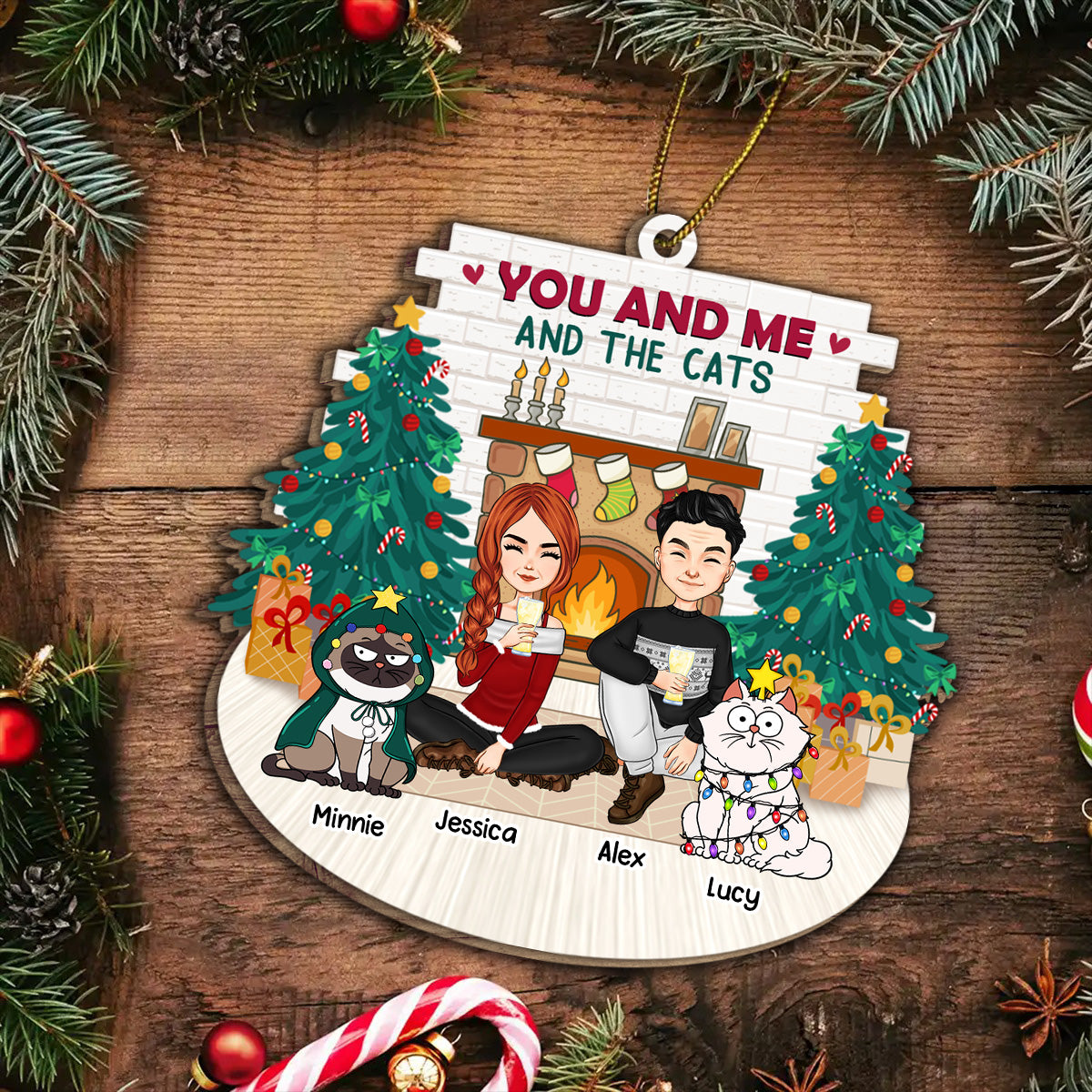 You And Me And The Fur Babies - Personalized Custom Shaped Wooden Ornament