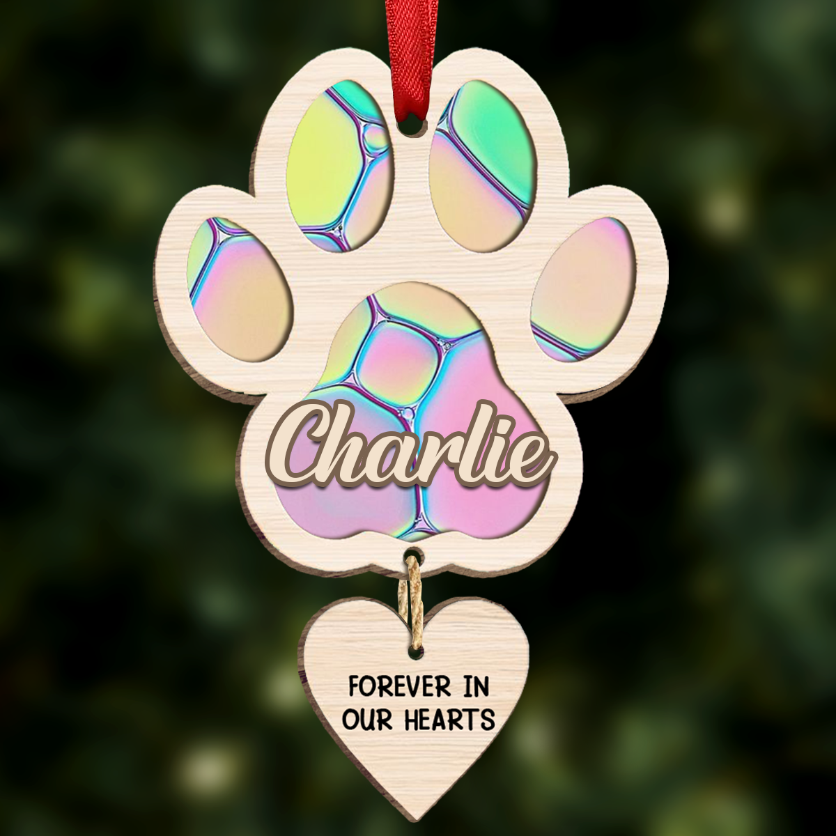 Rainbow Bridge Pet Memorial Christmas - Personalized Wooden Ornament With Wooden Tag