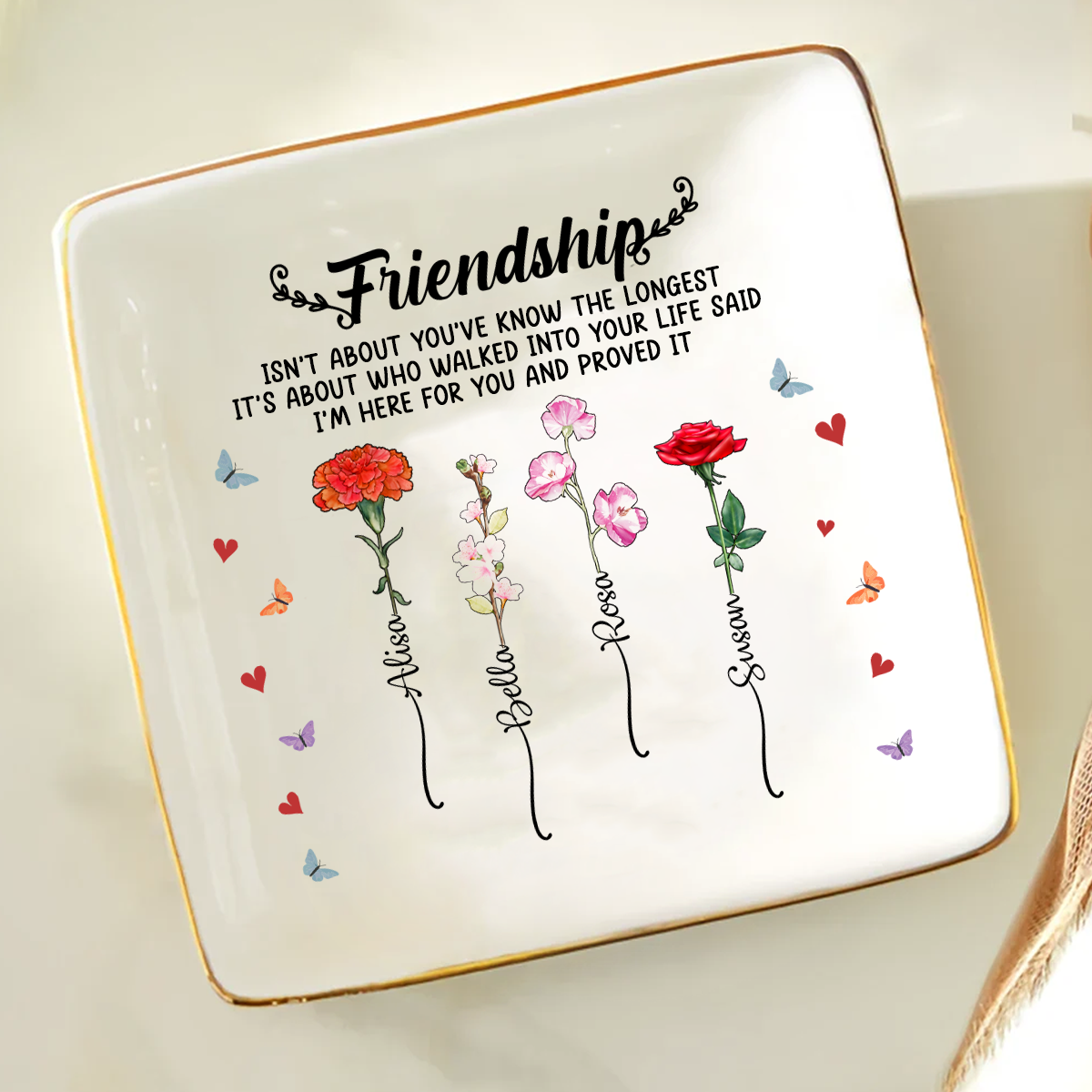 Friendship I'm Here For You Birth Flower - Personalized Ring Dish