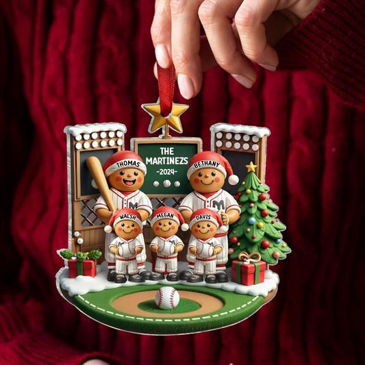 3D Effect Baseball Gingerbread Family On Field Sport Lover Personalized Acrylic Ornament