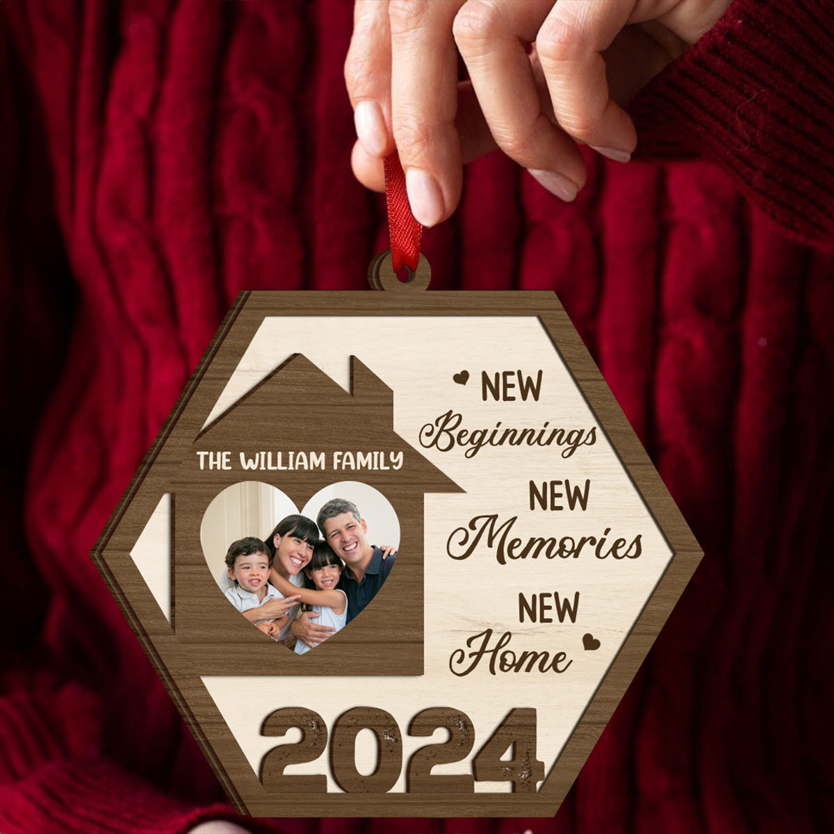 Custom Photo Family New Beginnings New Memories New Home - Personalized Wooden Ornament