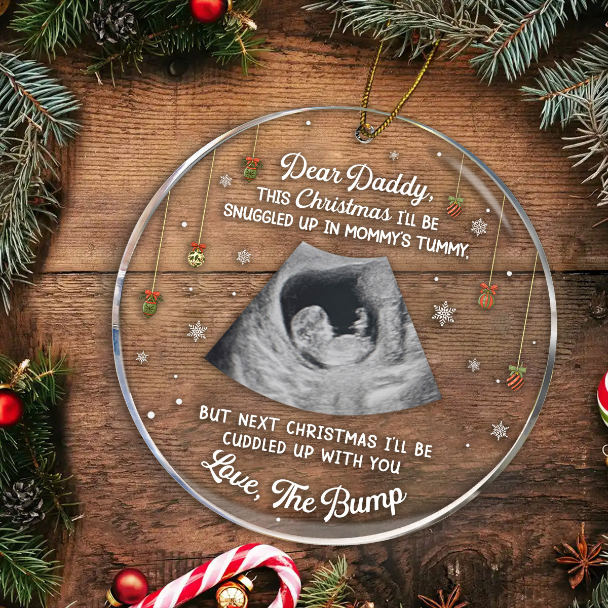 (Photo Inserted) This Christmas Baby Bump To Daddy - Personalized Ultrasound Ornament