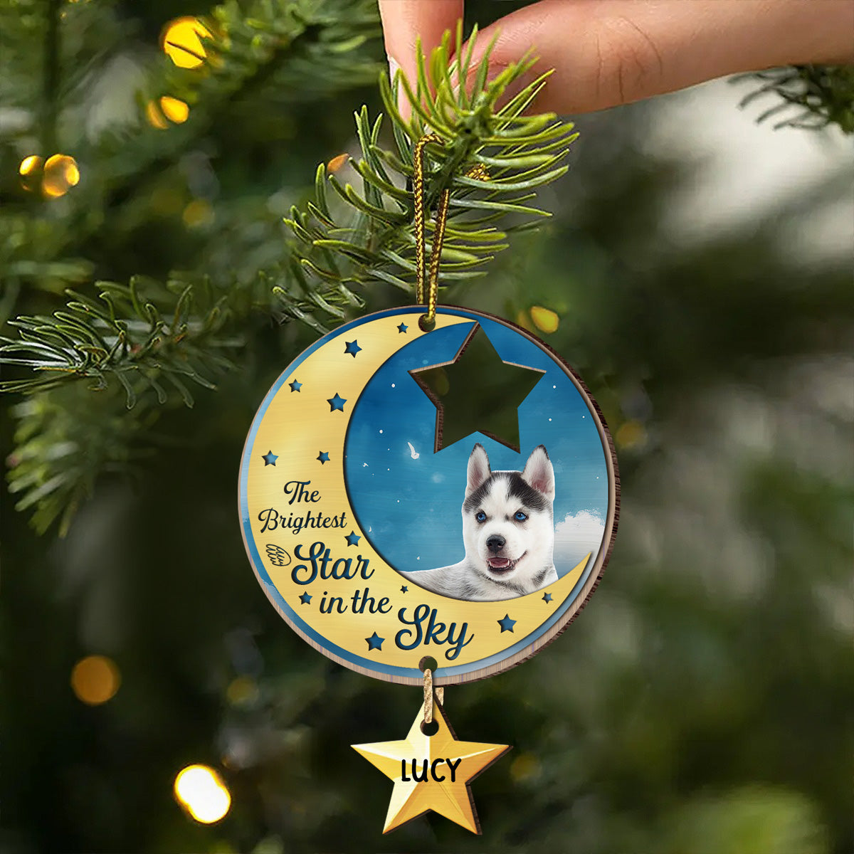 Custom Photo Memorial The Brightest Star - Personalized Circle Acrylic Ornament