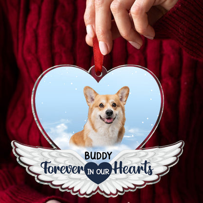 Custom Photo Pet Face Forever In Our Hearts Dog Cat Family - Personalized Custom Shaped Acrylic Ornament