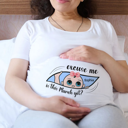 Personalized Maternity Shirt, Excuse Me Is It Yet, Pregnancy Announcement, Expecting Parents