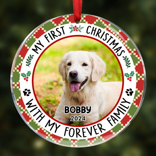 Custom Photo Red Light First Christmas - Personalized Circle Acrylic Ornament