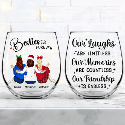 Countless Memories Our Friendship Is Endless Besties - Personalized Stemless Wine Glass