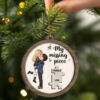 My Missing Piece Couple Hugging Kissing Personalized Wooden Ornament