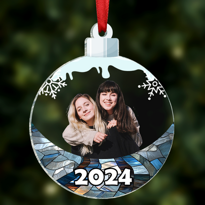 Custom Photo Besties Sisters Family Snowflakes - Personalized Custom Shaped Acrylic Ornament