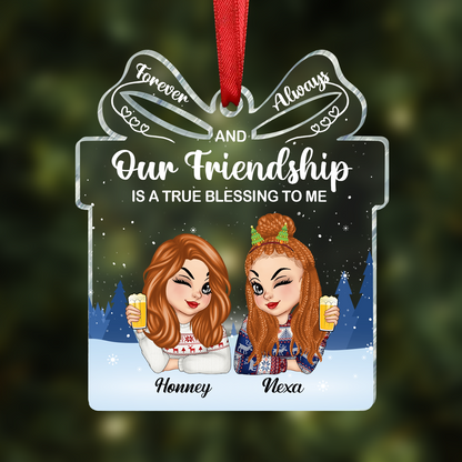 Our Friendship Is A True Blessing Christmas Besties - Personalized Custom Shaped Acrylic Ornament