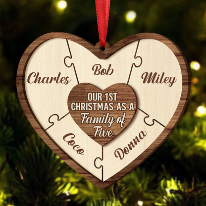 Our First Christmas As A Family Of Three Puzzle - Personalized Wooden Ornament