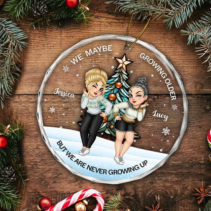 Christmas Bestie We May Be Growing Older - Personalized Circle Acrylic Ornament