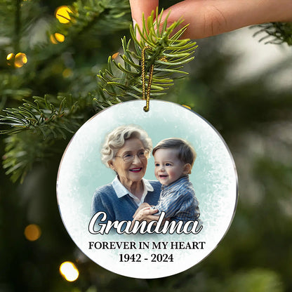 Custom Photo Memorial Grandma And Granddaughter - Personalized Circle Acrylic Ornament