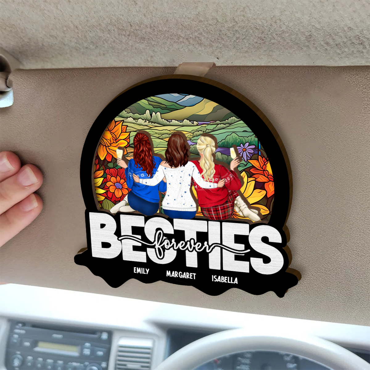 Bestie Sisters Forever - Personalized Custom Shaped Car Visor Clip