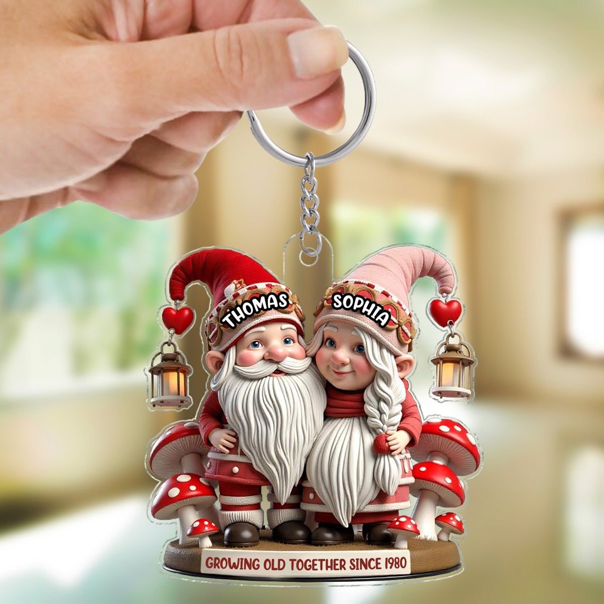 3D Effect Valentine's Gnome Couple Personalized Acrylic Keychain, Valentine's Day Gift For Him, For Her, Husband, Wife