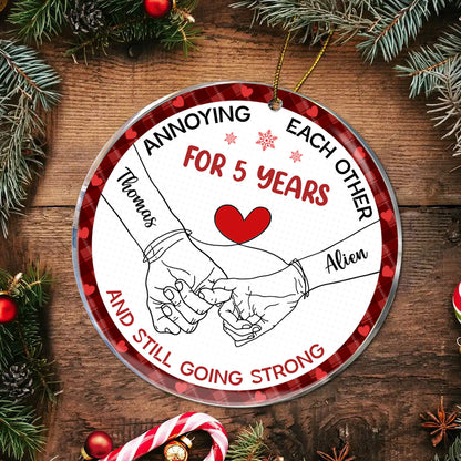 Holding Hands Old Couple Annoying Each Other - Personalized Circle Acrylic Ornament