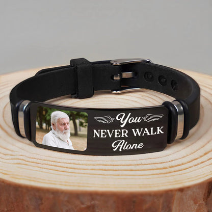 Custom Photo You Never Walk Alone Memorial - Personalized Engraved Bracelet