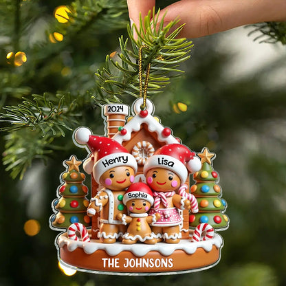 Gingerbread Family With Gingerbread House 3D Effect Personalized Acrylic Ornament