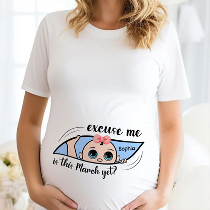 Personalized Maternity Shirt, Excuse Me Is It Yet, Pregnancy Announcement, Expecting Parents