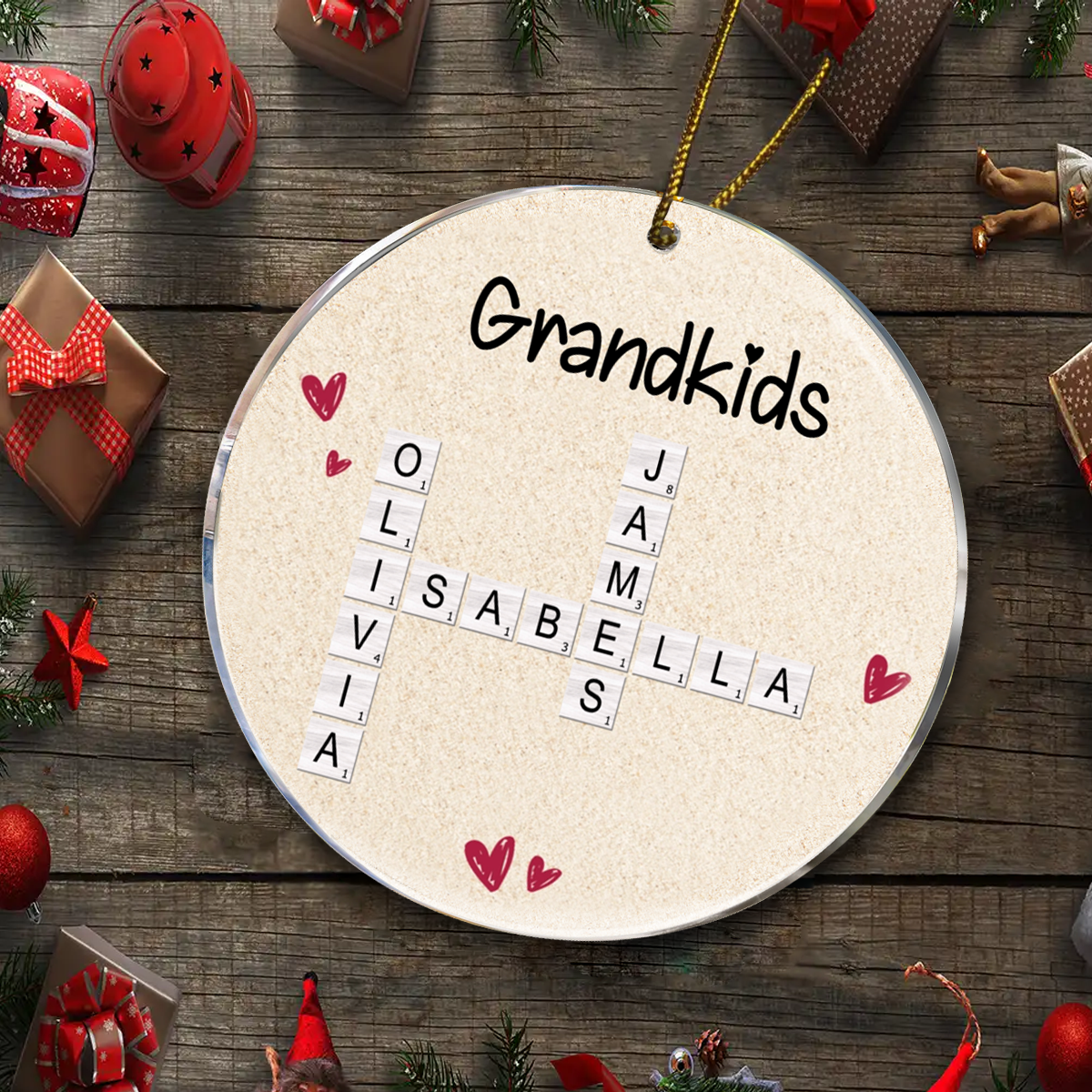 Grandkids Unique Crossword Art Puzzle Personalized Acrylic Ornament, Gift For Grandma Grandparents