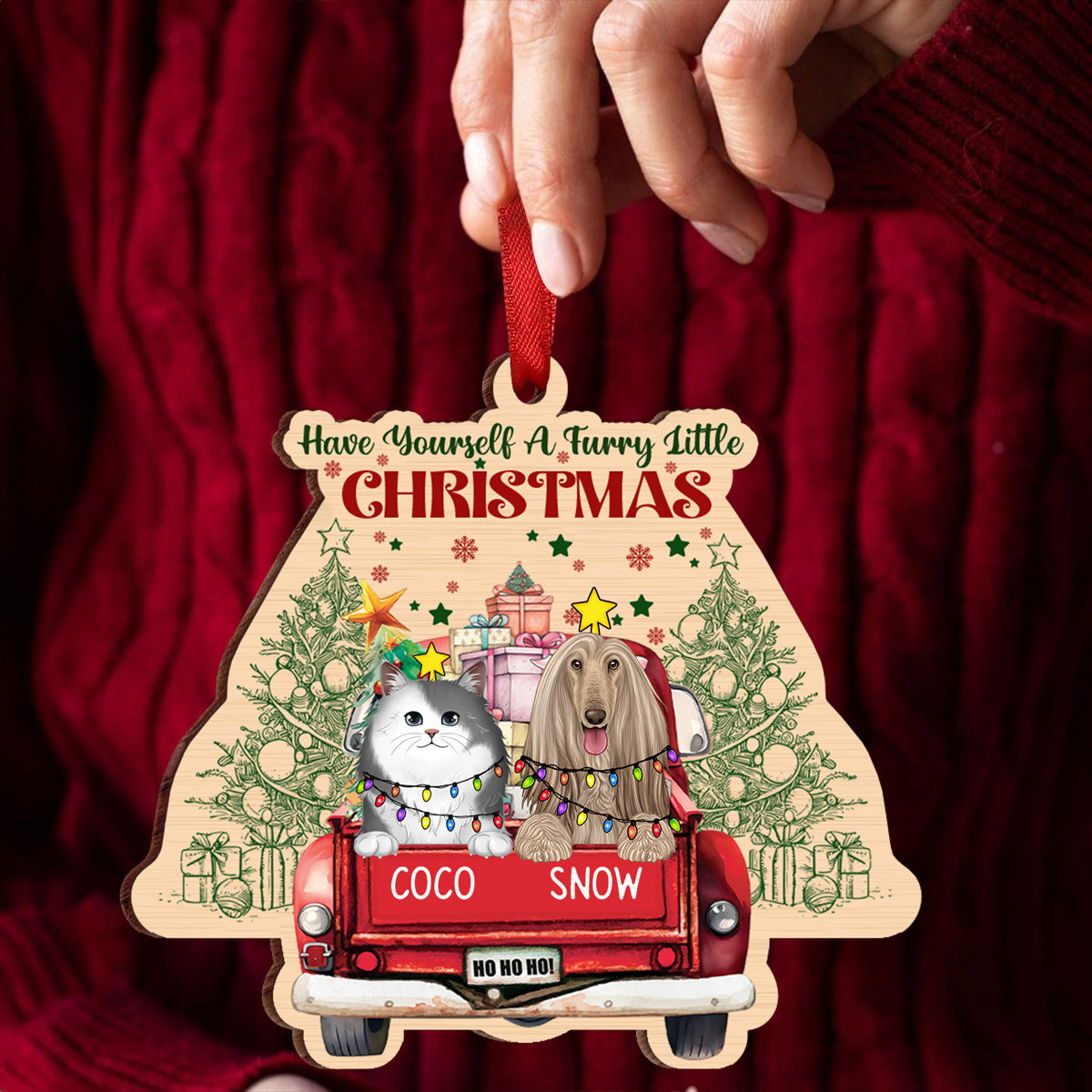 Have Yourself A Furry Little Christmas Dogs Cats - Personalized Custom Shaped Wooden Ornament