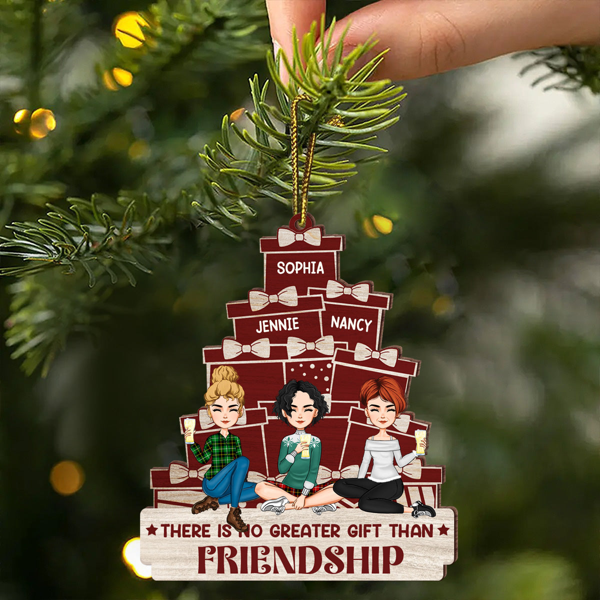 Christmas Sister Bestie There's No Greater Gift - Personalized Wooden Cutout Ornament