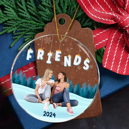 Custom Photo Family Friends Besties Sisters Sitting Together - Personalized Circle Acrylic Ornament