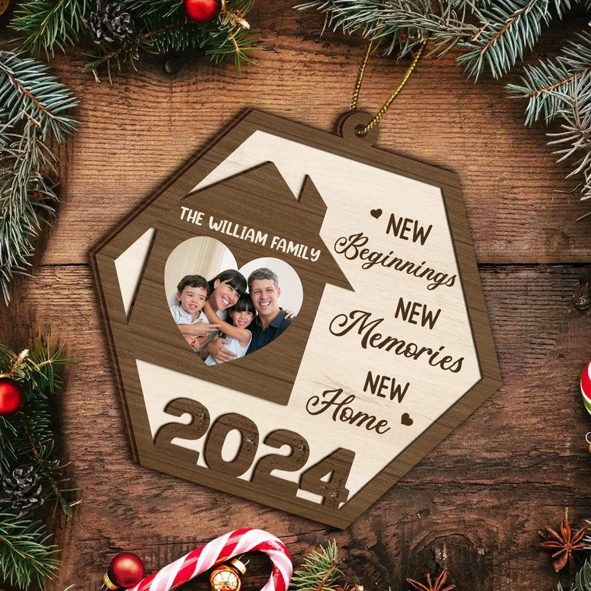 Custom Photo Family New Beginnings New Memories New Home - Personalized Wooden Ornament