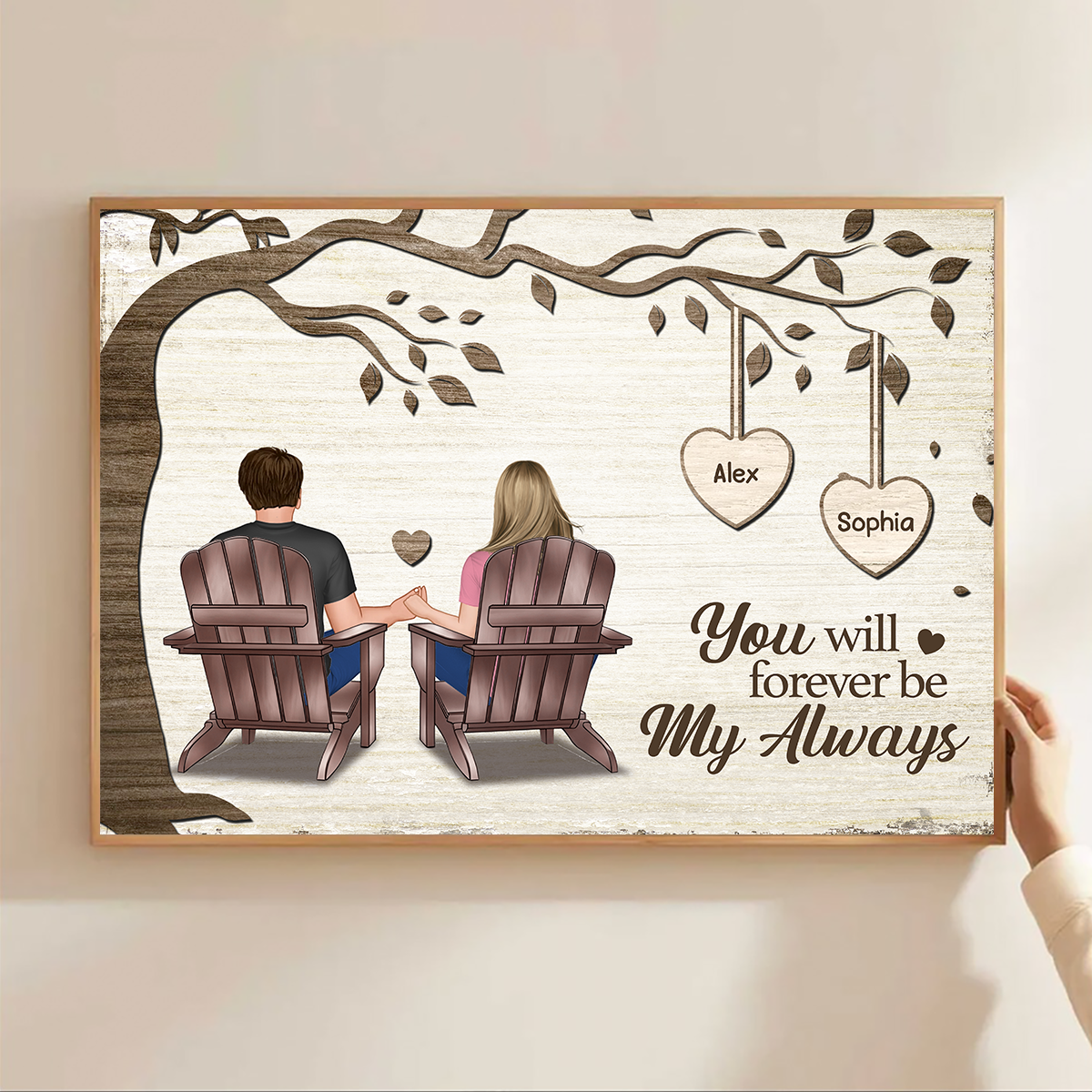 Couple Back View Sitting Under Tree Personalized Poster, Perfect Anniversary Gift For Him, For Her