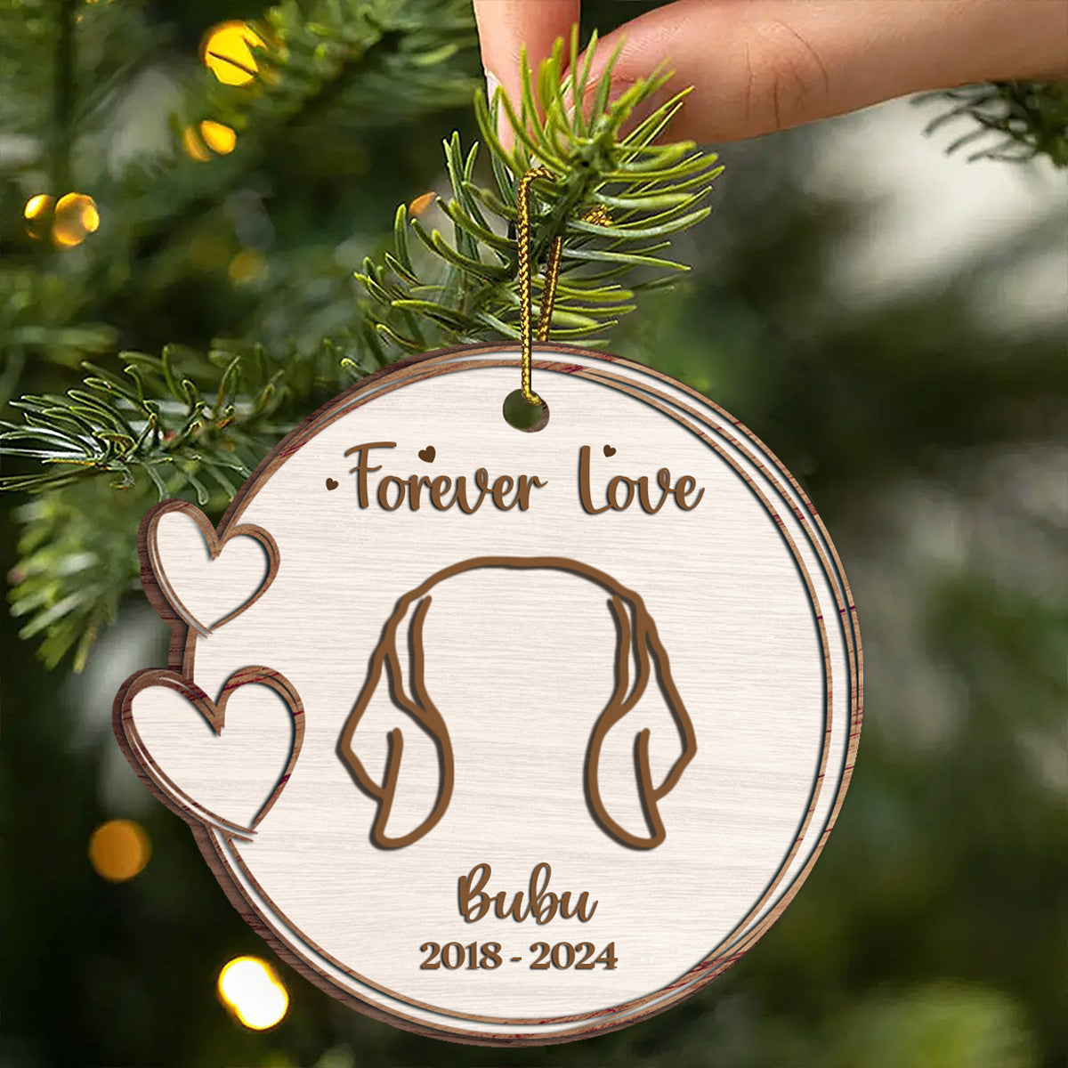 Memorial Dog Cat Line Art Forever Loved - Personalized Custom Shaped Wooden Ornament