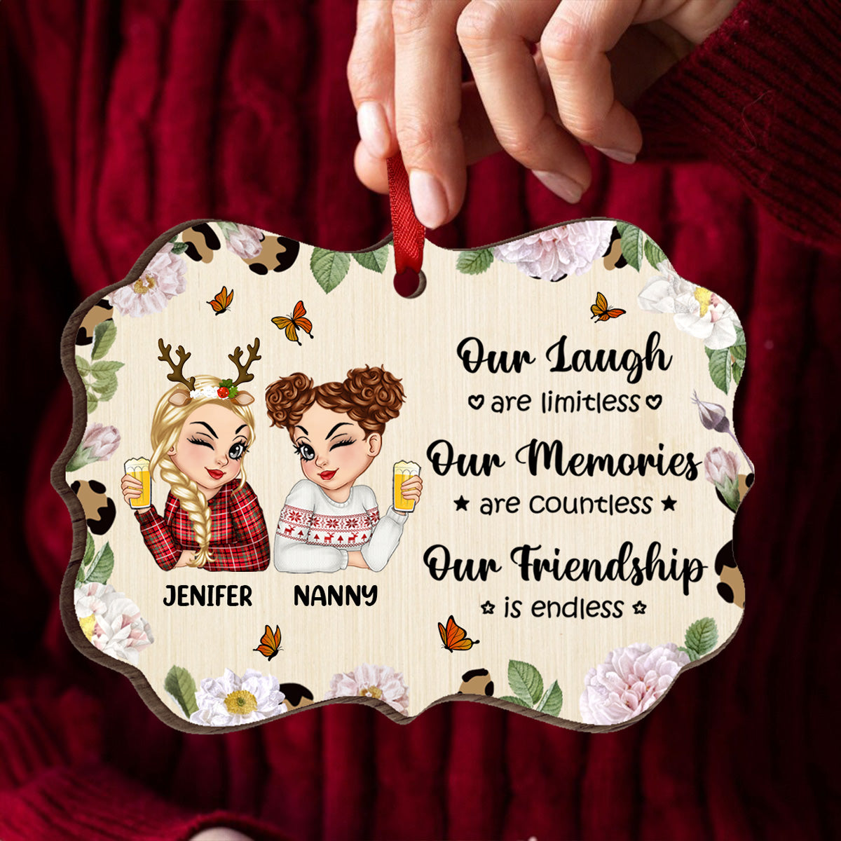 Our Friendship Is Endless - Personalized Medallion Wooden Ornament