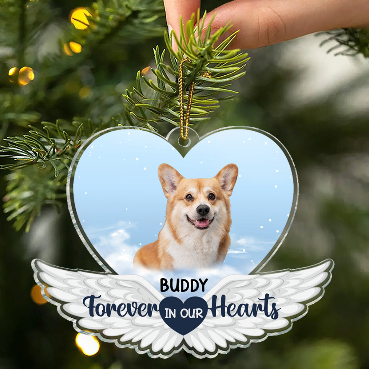 Custom Photo Pet Face Forever In Our Hearts Dog Cat Family - Personalized Custom Shaped Acrylic Ornament