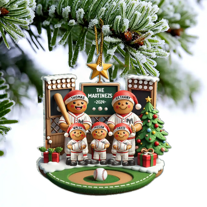 3D Effect Baseball Gingerbread Family On Field Sport Lover Personalized Acrylic Ornament