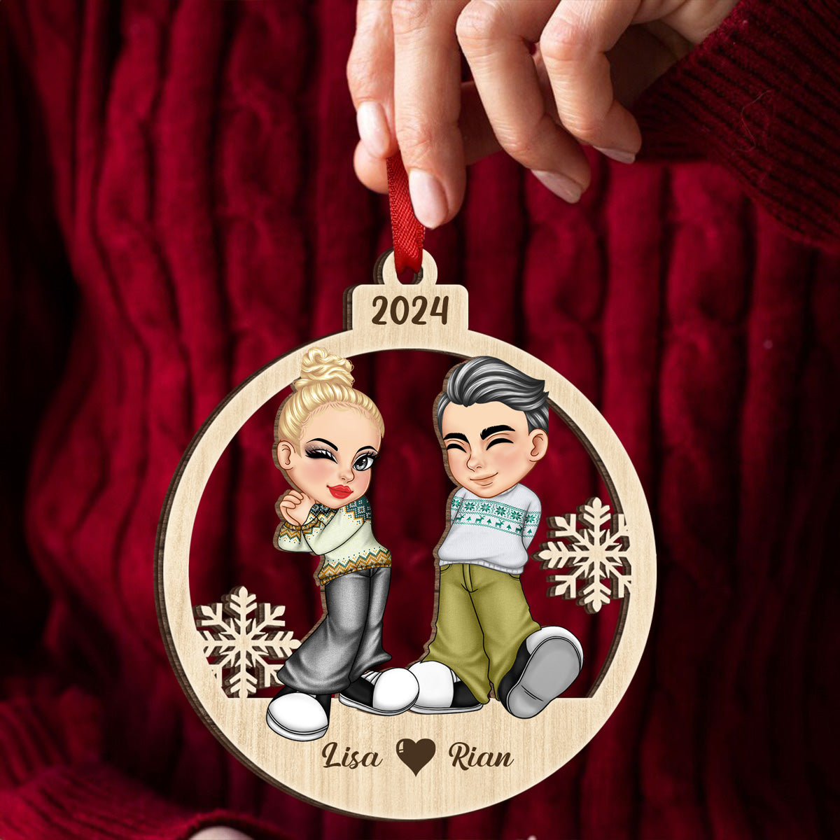 Christmas Couple Y2K - Personalized Wooden Cutout Ornament