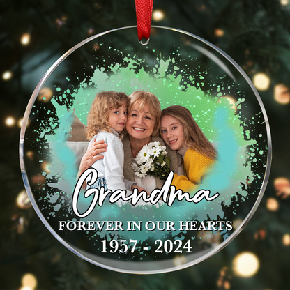 Custom Photo Memorial Forever Our My Hearts - Personalized Circle Acrylic Ornament