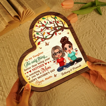 To My Daughter Gift From Mom Heart Personalized 2-Layered Wooden Plaque With LED