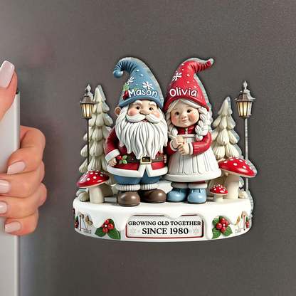 3D Effect Gnome Couple Together Personalized Acrylic Fridge Magnet, 2025 Heartfelt Valentine's Day Gift, Anniversary Gift For Couple, For Him, For Her, Husband, Wife